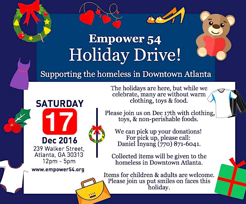 Join our Holiday Drive on Dec 17th to support the homeless in ATL