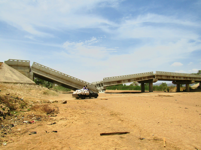 Bridge blown up by Boko Haram, Gada-Kuzun, Borno-Adamawa States site